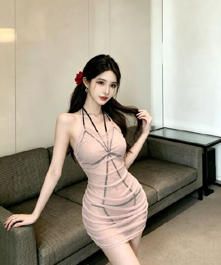 실사 시스루 초박형 행침 목 몸매 가꾸기 시스루 드레스 플러스 섹시함 스트랩 인사이드 가져 가라. 투피스 세트 여성 의류