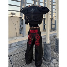 批发美式高街重工设计感赤蛇刺绣牛仔<b class='q'>裤</b>子辣妹复古亚文化阔腿拖地<b class='q'>裤</b>