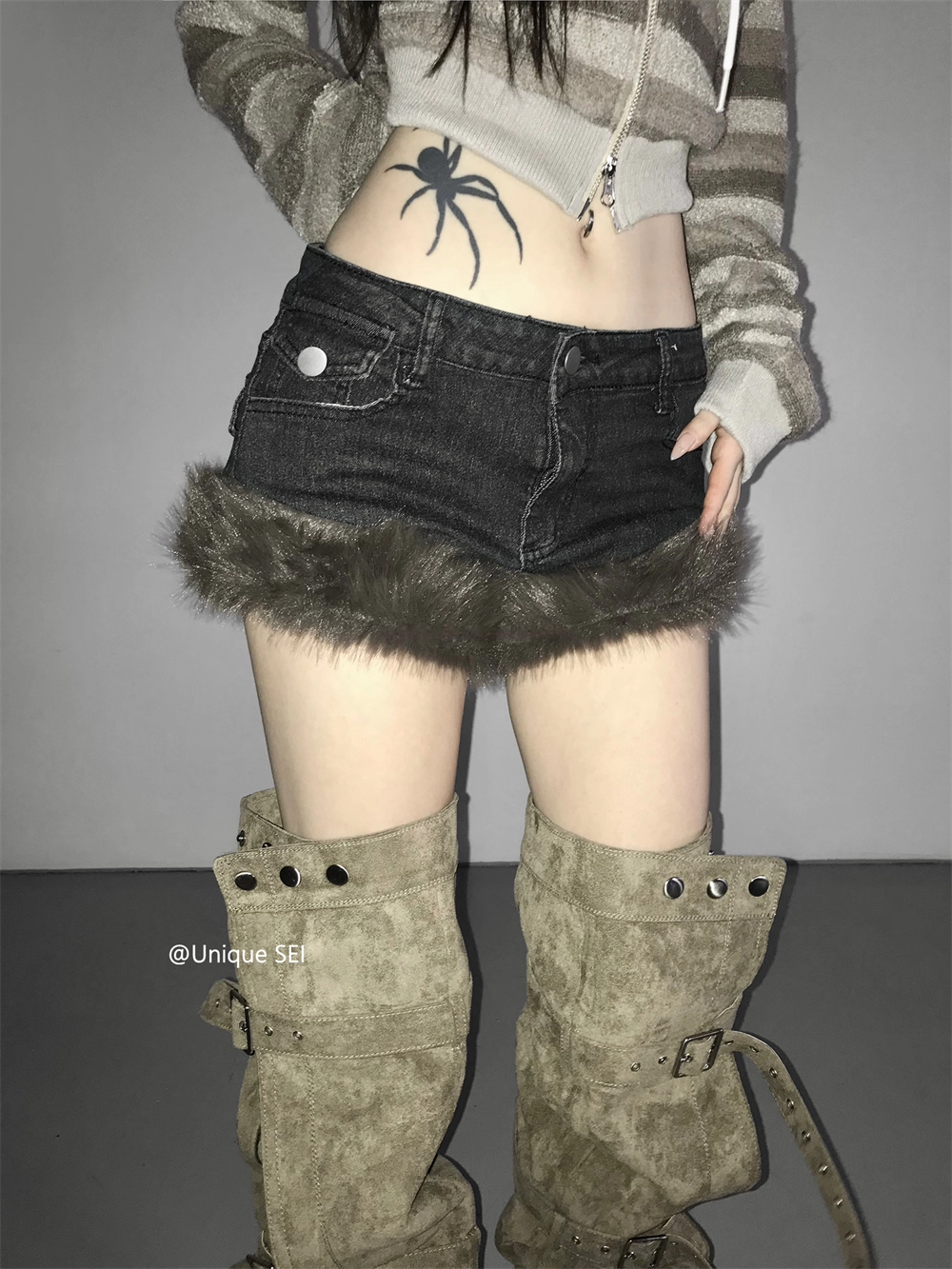한 여성 순수한 욕망 핫걸 작은 대중 디자인 슬림해 보이는 플리스 캐주얼 다용도 데님 반바지