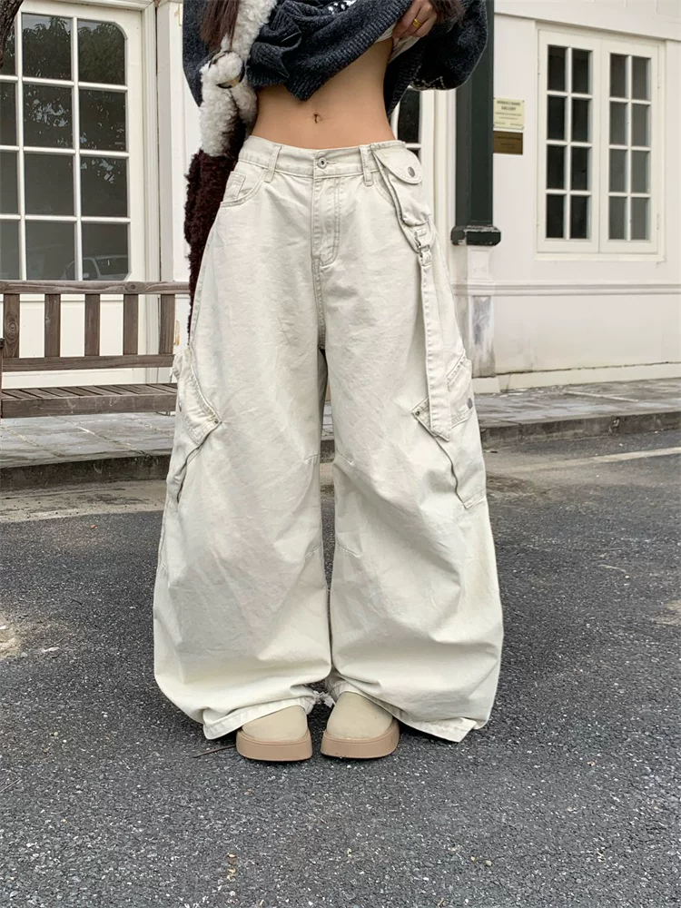 트렌드 다용도 레트로 기타 주머니 워크웨어 팬츠 아메리칸 baggy 루즈핏 한 마디 핏 스타일 넓은 다리 모통이 칼 긴 바지