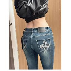 批发美式复古辣妹烫钻刺绣<b class='q'>牛仔裤</b>子女y2k休闲百搭修身显瘦高腰拖地裤
