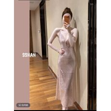 批发闪闪定制【人鱼公主】粉色亮片闪闪吊带<b class='q'>小礼服</b><b class='q'>连衣裙</b>