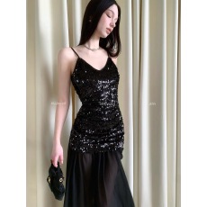 批发1/10 AM00:00上新 0122stepll <b class='q'>黑色</b><b class='q'>礼服</b>亮片吊带裙