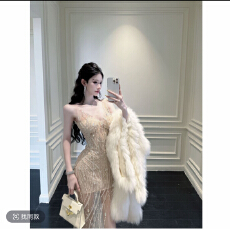 批发灰尘邓邓 【汀水琉璃】绣花钉珠<b class='q'>网纱</b>设计感高级感<b class='q'>连衣裙</b>D25Q4234