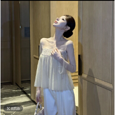 批发粉红PINK丨“挚爱”设计感网纱拼接闪钻百搭上衣FH26A1T0023