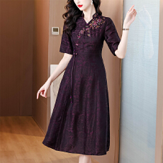 批发2026春夏提花桑波缎<b class='q'>中国风</b>刺绣改良新中式旗袍连衣裙显瘦优雅