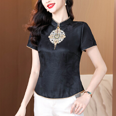 批发花罗香云纱真丝上衣女2026新款<b class='q'>夏</b>桑蚕丝复古绣花<b class='q'>妈妈装</b>