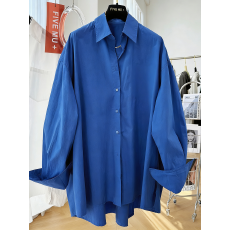 批发2026超好看的蓝翻领休闲新款春夏衬衫棉麻<b class='q'>开衫</b>百搭防晒衣