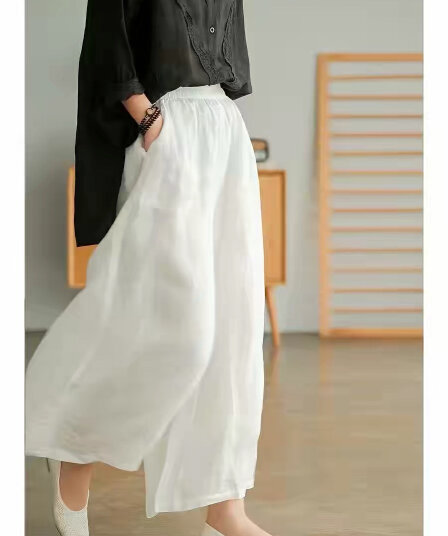 이중층 주머니 허리밴드 다용도 캐주얼 와이드 다리 바지