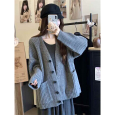 批发毛衣外套女秋<b class='q'>冬</b>新款宽松纯色韩版慵懒风显瘦百搭外穿针织上衣