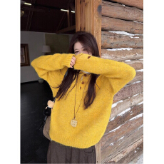 批发温柔风燕麦白软糯长袖针织衫女装秋<b class='q'>冬</b>季休闲打底毛衣小众灰色上衣