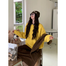 批发荒荒<b class='q'>家</b> 菠萝纹毛衣2025秋季新款宽松慵懒氛围软糯套头针织上衣女