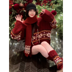 批发巨好看红色毛衣针织<b class='q'>连衣裙</b>子女秋冬季2025新款圣诞穿搭一整套韩系