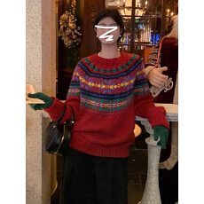 批发复古慵懒风圣诞红色<b class='q'>毛衣</b>女秋冬季2025<b class='q'>新款</b>宽松内搭打底针织衫上衣