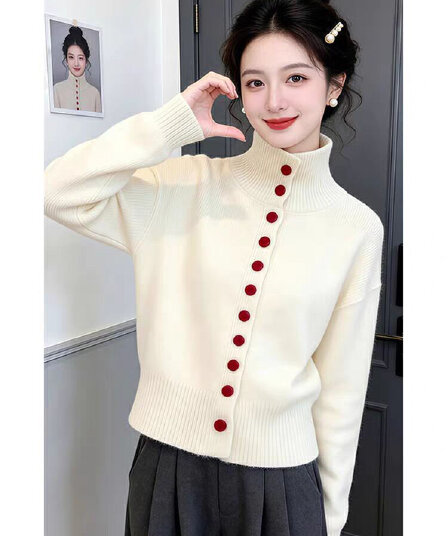 느긋한 바람 고급 센스 터틀넥 스웨터 오픈 가디건 여성 코트 가을 겨울철 인사이드 가져 가라. 수 있습니다. 외출용 만나는 니트 스웨터 맨위