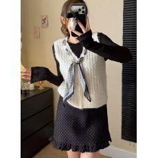 批发V领单马甲无袖针织开衫女秋冬丝巾拉链修身显瘦<b class='q'>百搭</b>上衣