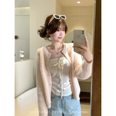 批发CallmeEar//华夫格<b class='q'>毛衣</b>针织开衫女早春新款<b class='q'>宽松</b>显瘦长袖上衣