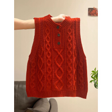 批发<b class='q'>红色</b>新年氛围感麻花针织叠穿马甲背心2026春季坎肩外穿马夹<b class='q'>上衣</b>女