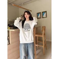 批发秋冬白灰色圆领<b class='q'>卫衣</b>女2025新款爆款洋气上衣薄款加绒加厚长袖外套