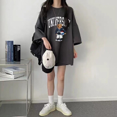 批发大码休闲运动套<b class='q'>装</b>女棉夏2026年新款帅气卡通大码短袖短<b class='q'>裤</b>