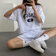 批发韩版学生圆领休闲两件套2024夏季韩版运动套<b class='q'>装</b>女短袖短<b class='q'>裤</b>
