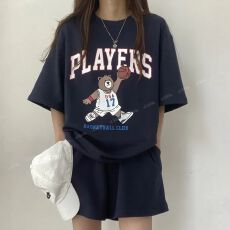 批发两件套装女<b class='q'>大码</b>韩版夏休闲<b class='q'>运动服</b>卡通短袖短裤女装ins潮
