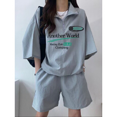 批发<b class='q'>韩版</b><b class='q'>运动服</b>套装女夏季新款短袖短裤校园风可爱少女跑步两件