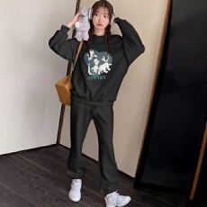 批发懒人舒适秋季套头卫衣休闲松紧腰卫裤<b class='q'>时尚</b>运动服套装女两件套