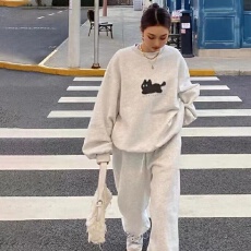 批发懒人舒适秋季套头卫衣休闲松紧腰卫裤<b class='q'>时尚</b>运动服套装女两件套