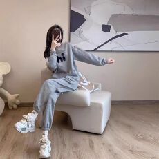 批发懒人舒适秋季套头卫衣休闲松紧腰卫裤<b class='q'>时尚</b>运动服套装女两件套