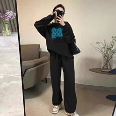 批发懒人舒适秋季套头卫衣休闲松紧腰卫裤<b class='q'>时尚</b>运动服套装女两件套