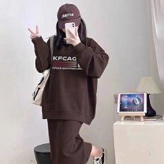 批发<b class='q'>套装</b>女秋冬港风小众百搭宽松套头字母卫衣休闲半身裙时尚两件套潮