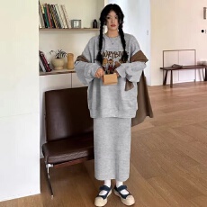 批发<b class='q'>套装</b>女秋冬港风小众百搭宽松套头字母卫衣休闲半身裙时尚两件套潮