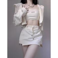 批发甜辣妹纯欲套装裙女秋冬季小个子短款卫衣背心+a字包臀短裙三件套