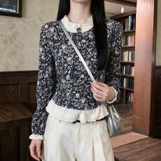 批发法式假两件蕾丝拼接碎花衬衫<b class='q'>女</b>秋季新款气质宽松减龄百搭长袖衬衣