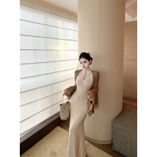 批发实拍实价  轻奢新中式国风蕾丝披肩开衫上衣<b class='q'>旗袍</b>连衣裙两件套