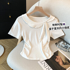 批发2026夏季新款<b class='q'>娃娃领</b>小清新温柔风短袖法式浪漫飘带款百搭显瘦上衣