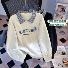 批发实拍2026秋季新款时尚百搭POLO领上衣小清新<b class='q'>文艺</b><b class='q'>范</b>宽松显瘦卫衣