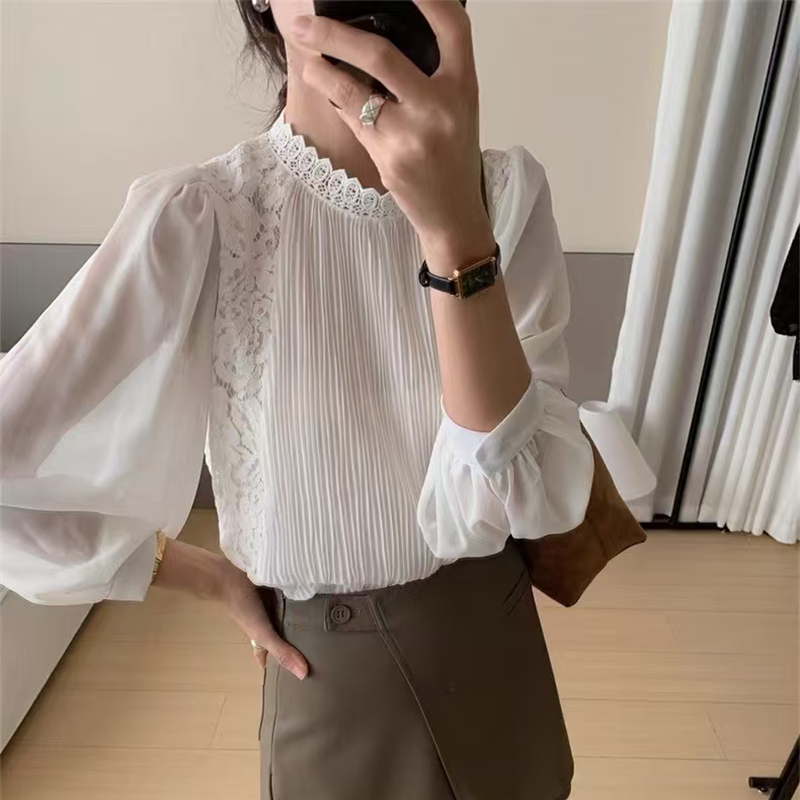 FA33177# 夏季新款气质名媛蕾丝高端镂空花边衬衫宽松上衣 服裝批發女裝批發服飾貨源