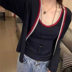 批发开衫小外套女2025秋季款韩版时尚别致撞色吊带两件套洋气百搭上衣