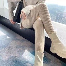 批发坑条显瘦纯色羊绒裤女百搭紧身性感内搭外穿秋冬针织<b class='q'>打底裤</b>羊毛裤