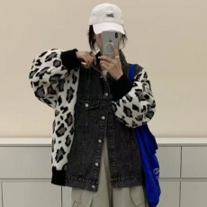 批发实拍韩系新款时尚秋冬款装女款开衫毛衣<b class='q'>针织衫</b>牛仔拼接百搭外套