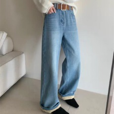 批发<b class='q'>韩版</b>个性洋气窄版阔腿<b class='q'>裤</b><b class='q'>牛仔裤</b>女冬季新款加绒加厚保暖直筒<b class='q'>裤</b>