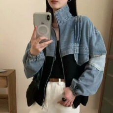 批发2025秋<b class='q'>冬</b>新款韩版时尚牛仔拼接针织毛衣女原创设计感小众显瘦上衣