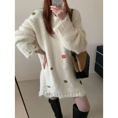 批发2025新款时尚松弛感法式扣子装饰<b class='q'>针织</b>衫外套女秋冬慵懒感宽松毛衣