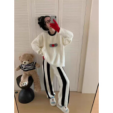 批发秋冬新款慵懒风保暖<b class='q'>套装</b>女2025新款<b class='q'>针织</b>毛衣两件套半边绒居家睡衣