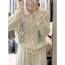 菱格针织开衫毛衣外套女秋季新款2025时尚显瘦法式短款蝴蝶结上衣