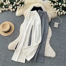 批发客拍百搭高级感重工烫钻针织阔腿裤女<b class='q'>秋</b>冬新款高腰显瘦宽松毛衣裤