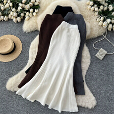 批发实拍轻熟穿搭女秋冬新款高级感松紧腰显瘦修身包臀针织鱼尾半身裙