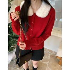 批发法式小香风设计感<b class='q'>针织</b><b class='q'>开衫</b>女秋冬新款毛毛翻领气质毛衣韩系上衣